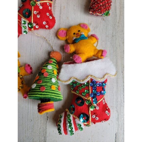 Vintage plush stocking Teddy Bear tree candy cane set ornament Xmas - Picture 3 of 8